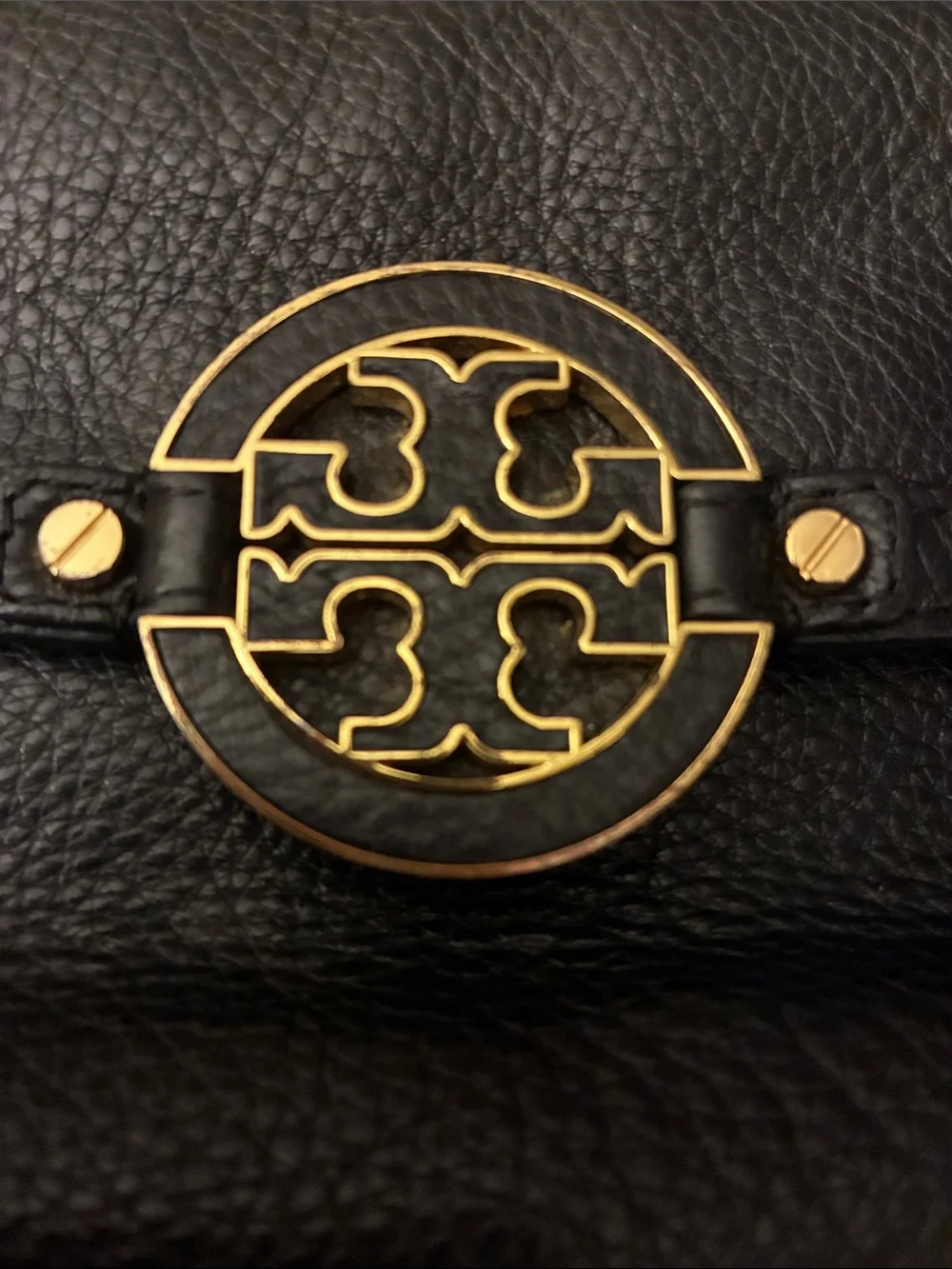 Tory Burch Black Pebbled Leather Crossbody with Gold Logo
